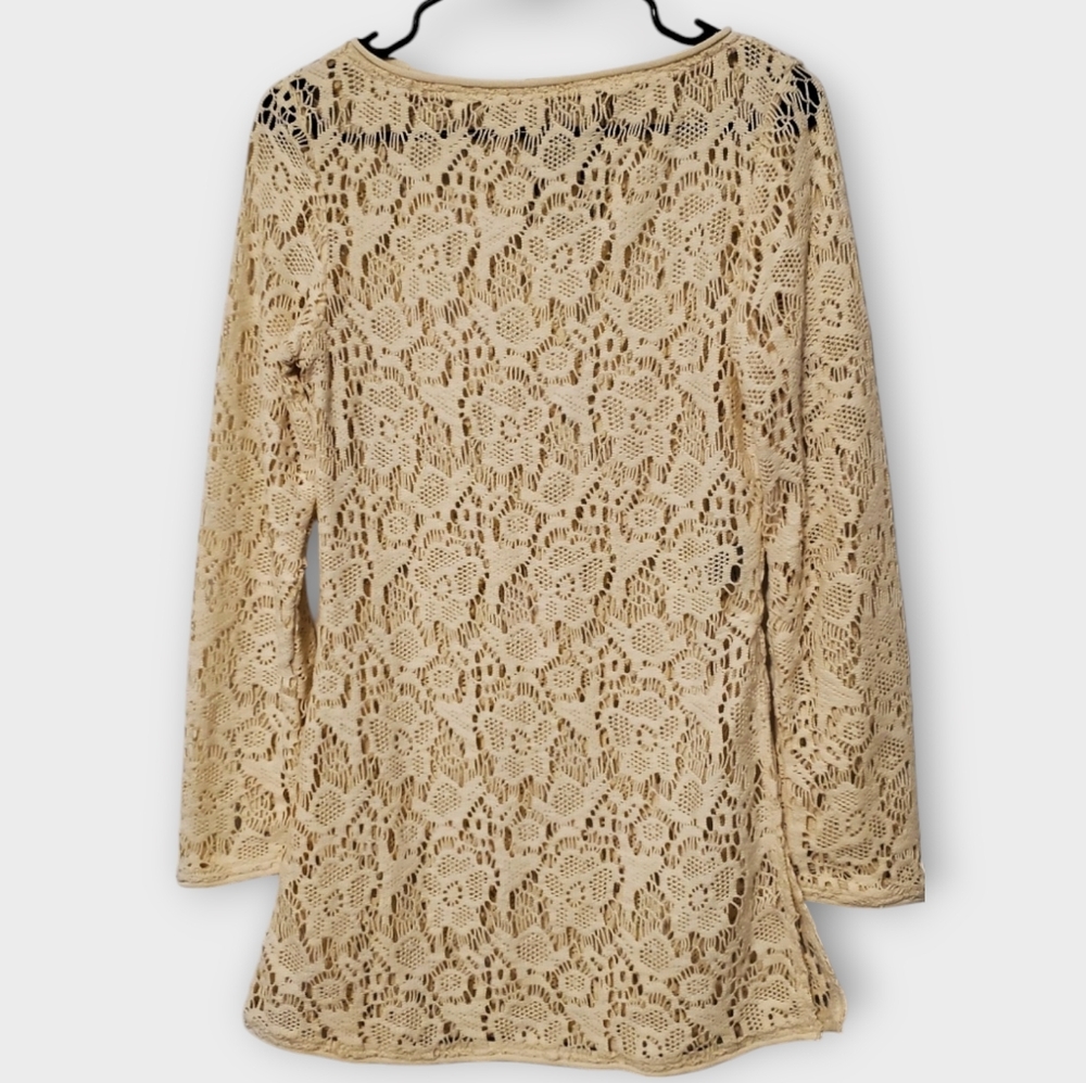 H&M Long Boat Neck Lace Floral Top Size Small